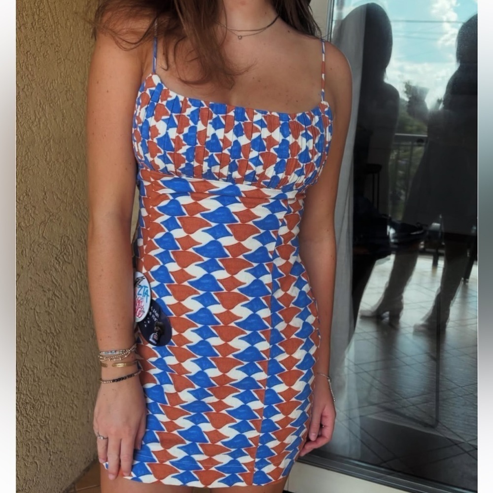 ❤️ NWT The Ophelia Sleeveless Linen Slim Mini Dress by Maeve Blue Floral Wave 12 - Picture 2 of 9